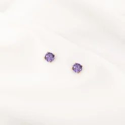 Finaste Oorknopjes purple stone goudkleurig New