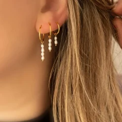 Finaste Oorringen drie pareltjes verguld sterling zilver Hot
