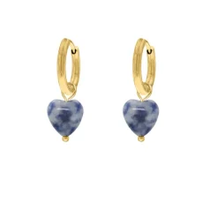 Finaste Oorringetjes blue spot jasper hearts goudkleurig Hot