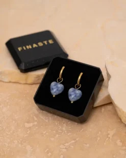 Finaste Oorringetjes blue spot jasper hearts goudkleurig Hot