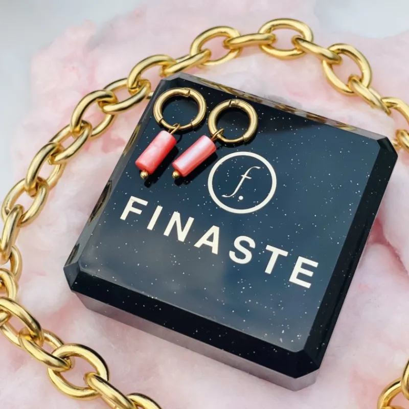 Finaste Oorringetjes met koraal steentje kleur goud Hot