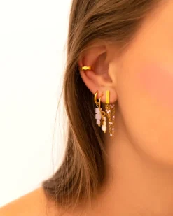 Finaste Oorringetjes met lila cubes goud kleurig Discount