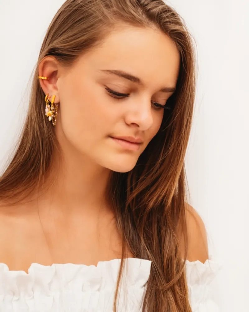 Finaste Oorringetjes met lila cubes goud kleurig Discount