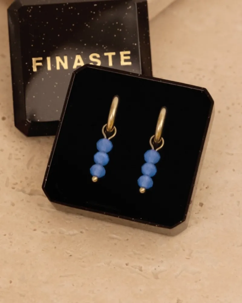 Finaste Oorringetjes round blue stones goudkleurig New