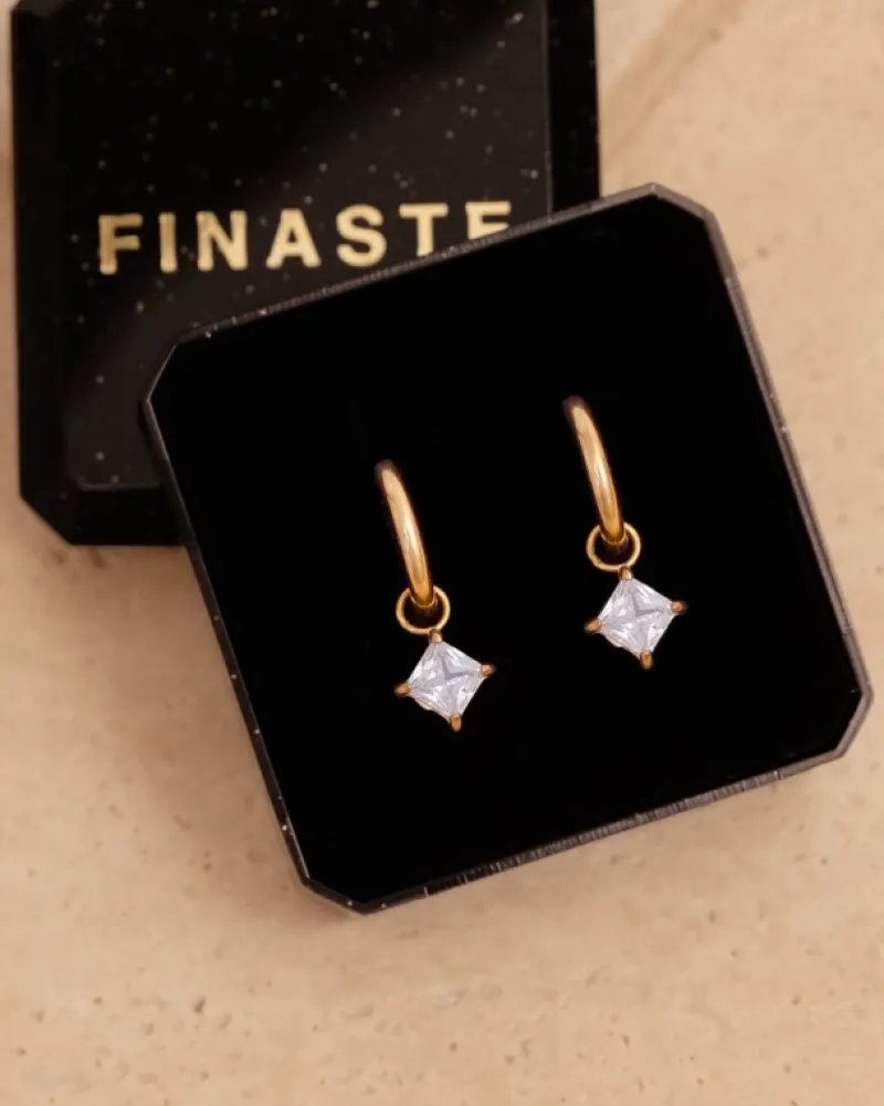 Finaste Oorringetjes sparkle square goldplated Hot