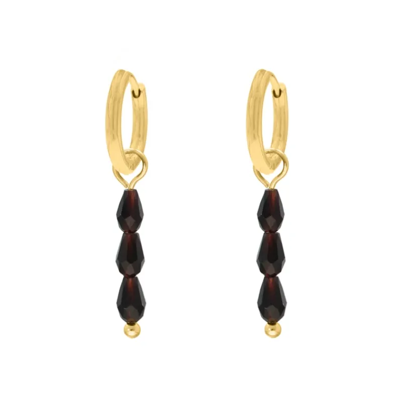 Finaste Oorringetjes triple dark stones goudkleurig Sale