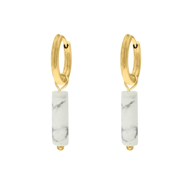 Finaste Oorringetjes white howlite beads goudkleurig Outlet