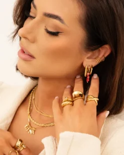 Finaste Open hammered hoops goldplated Sale