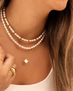 Finaste Parel ketting bolletjes goudkleurig Sale