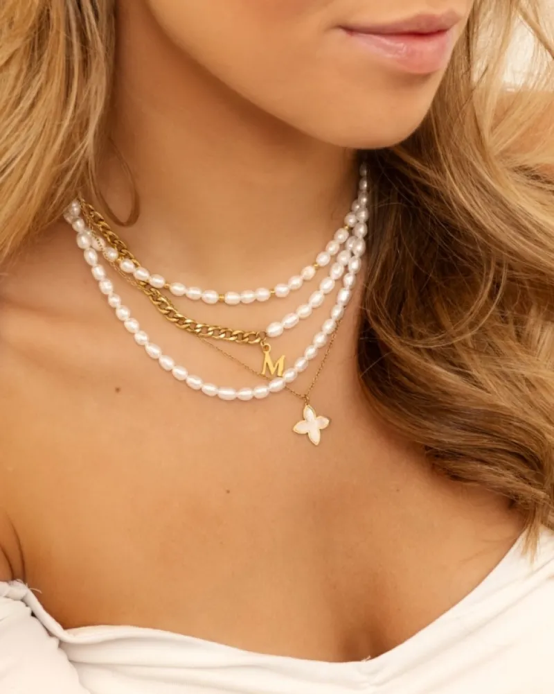 Finaste Parel ketting bolletjes goudkleurig Sale