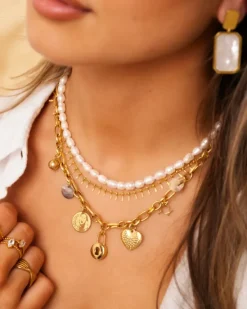 Finaste Pearl necklace goldplated Sale