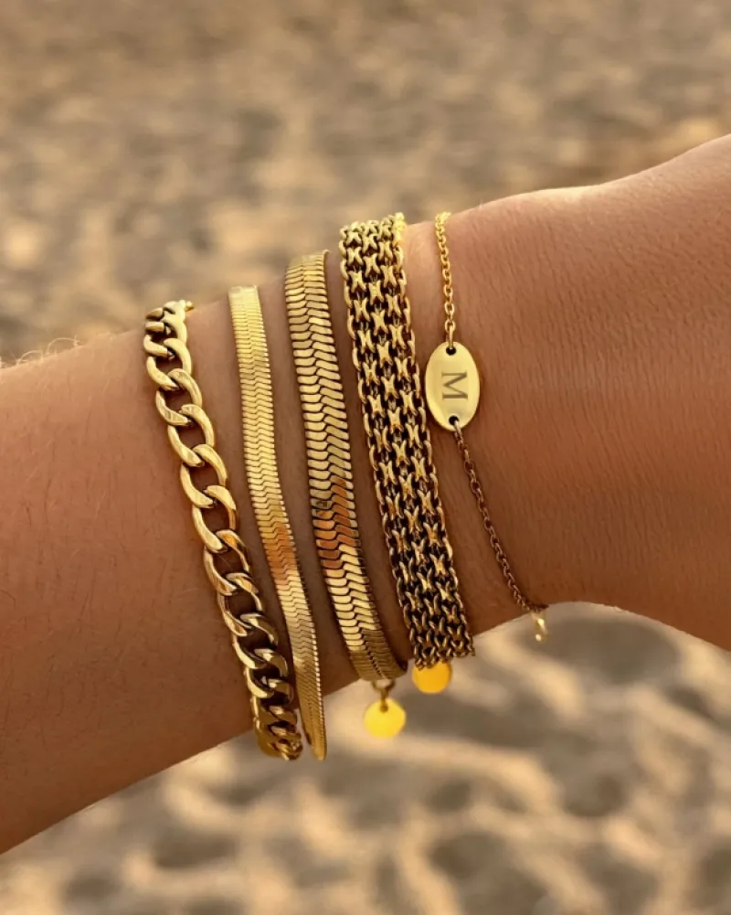 Finaste Platte armband mesh goud kleurig Best