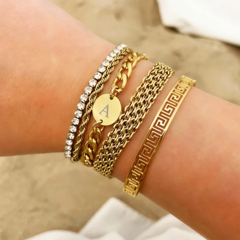 Finaste Platte armband mesh goud kleurig Best