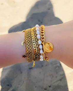 Finaste Platte armband mesh goud kleurig Best