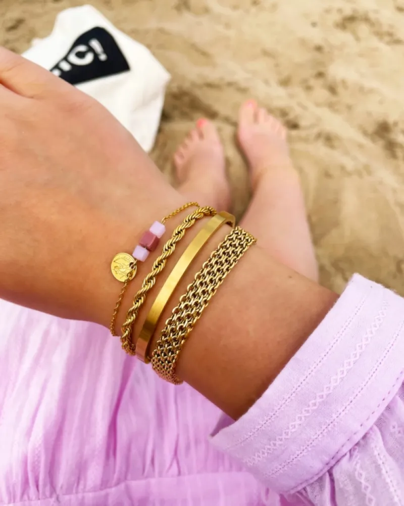 Finaste Platte armband mesh goud kleurig Best