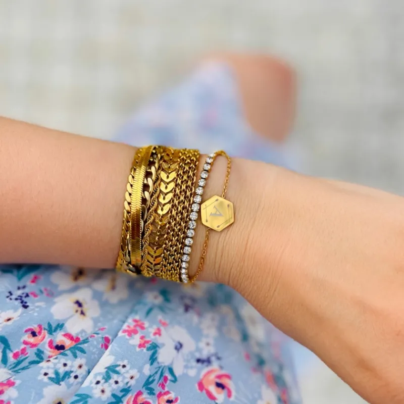 Finaste Platte armband mesh goud kleurig Best