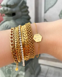 Finaste Platte armband mesh goud kleurig Best