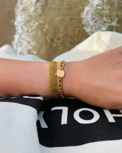 Finaste Platte armband mesh goud kleurig Best