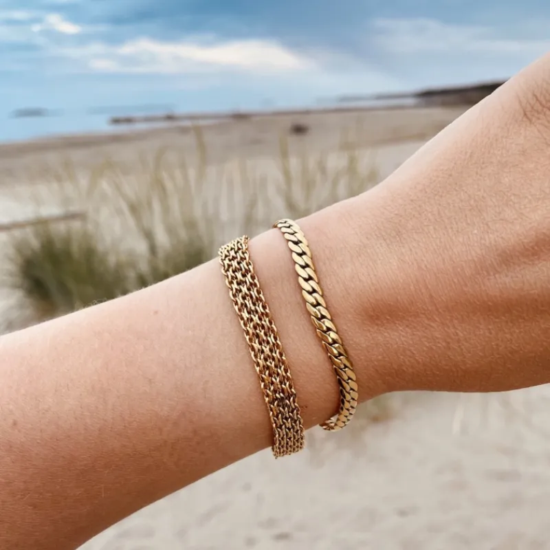Finaste Platte armband mesh goud kleurig Best