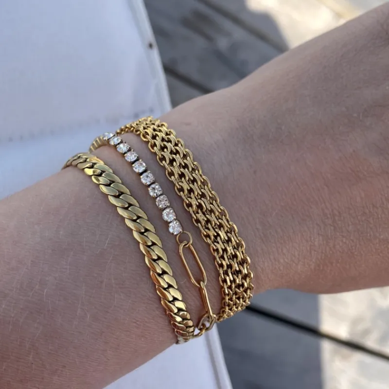 Finaste Platte armband mesh goud kleurig Best