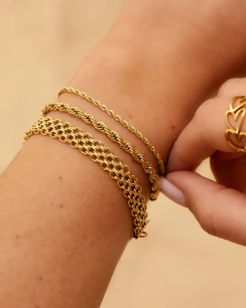Finaste Platte armband mesh goud kleurig Best