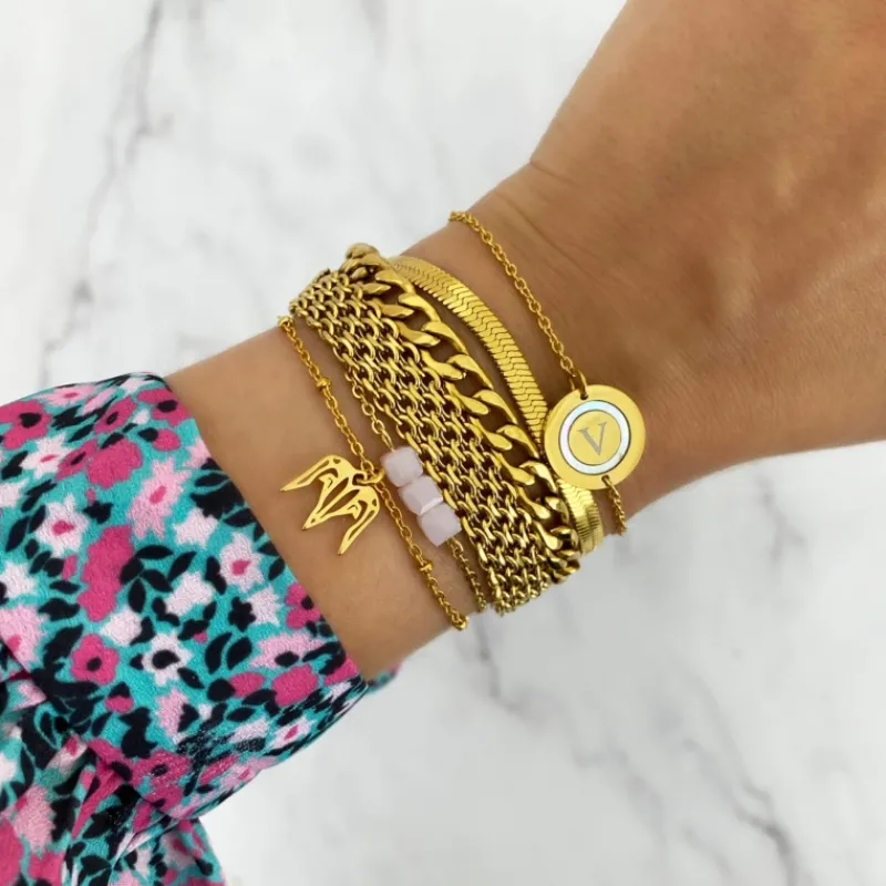 Finaste Platte armband mesh goud kleurig Best