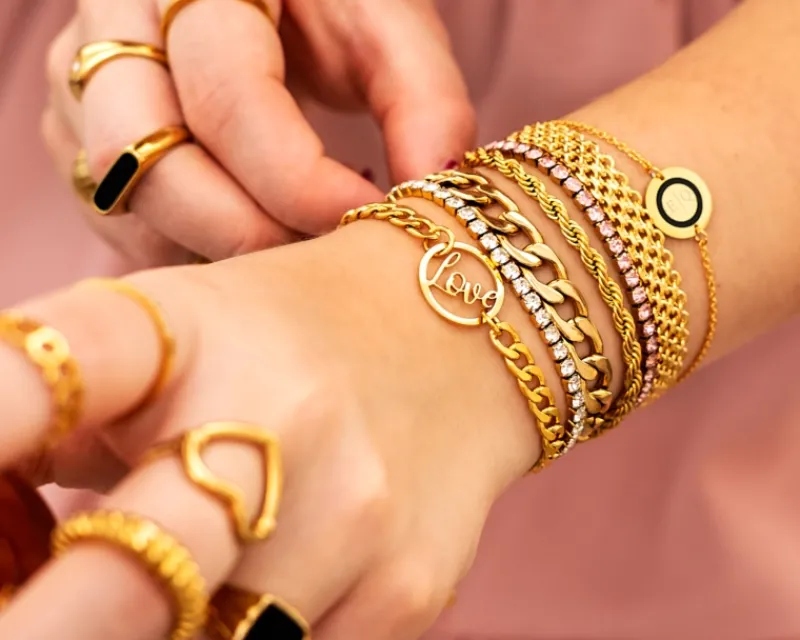 Finaste Platte armband mesh goud kleurig Best