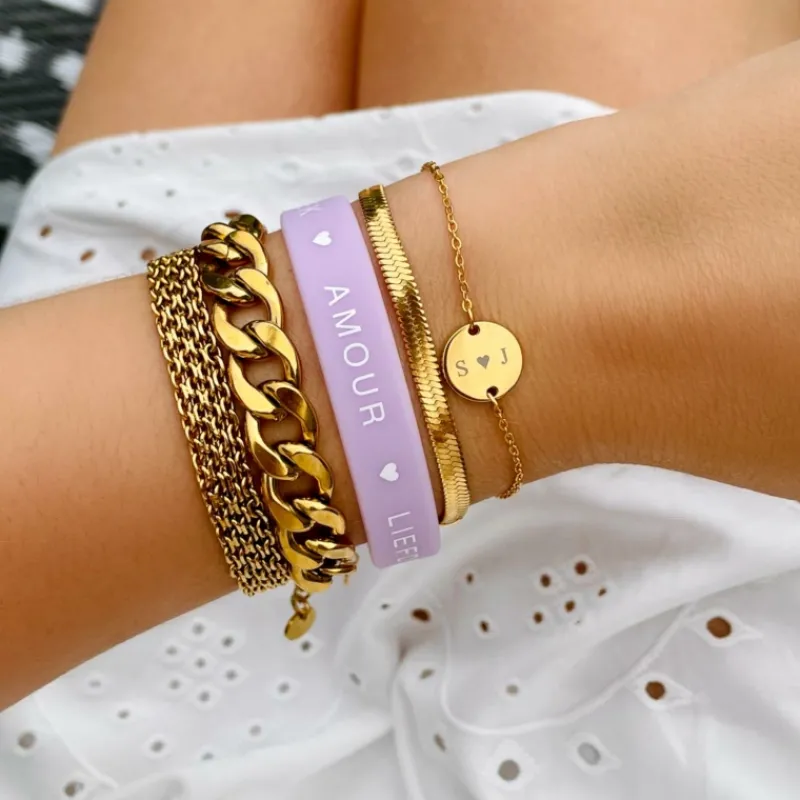 Finaste Platte armband mesh goud kleurig Best