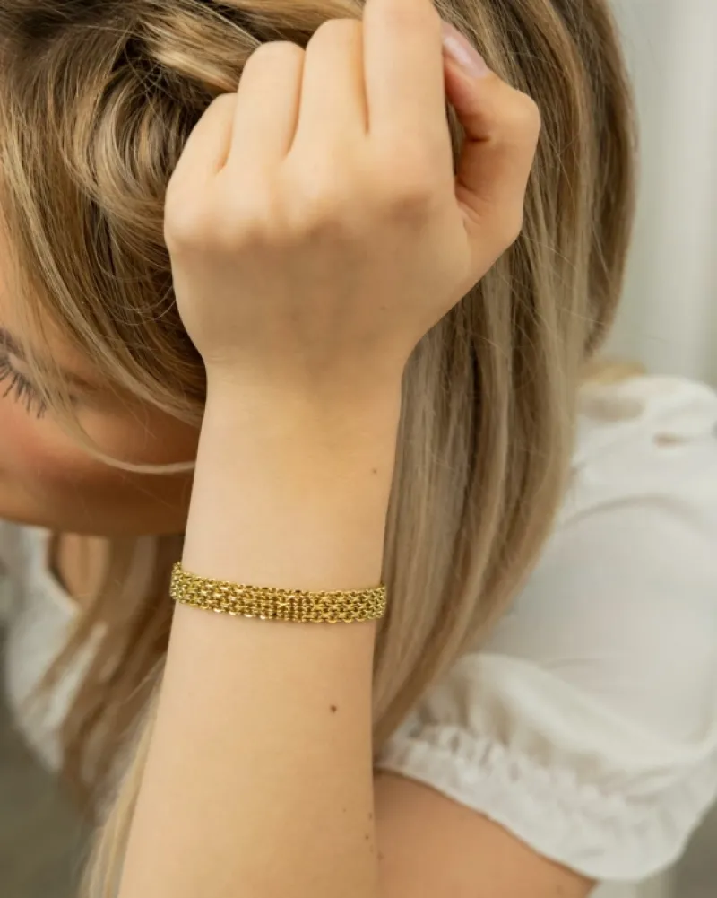 Finaste Platte armband mesh goud kleurig Best