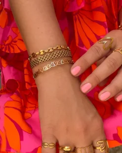 Finaste Platte armband mesh goud kleurig Best