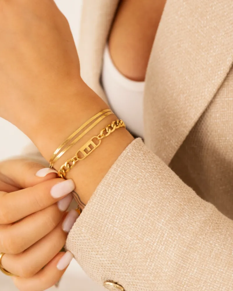Finaste Platte snake armband dubbel goudkleurig Fashion