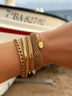 Finaste Platte snake armband goudkleurig Sale