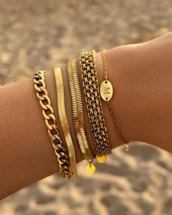 Finaste Platte snake armband goudkleurig Sale