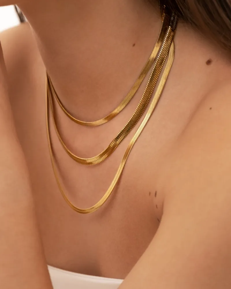 Finaste Platte snake ketting goudkleurig Best