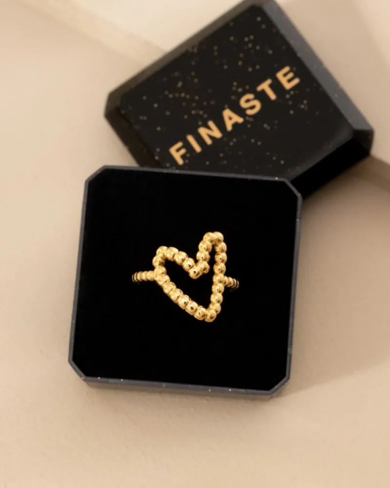 Finaste Ring met hartje bolletjes goudkleurig Fashion