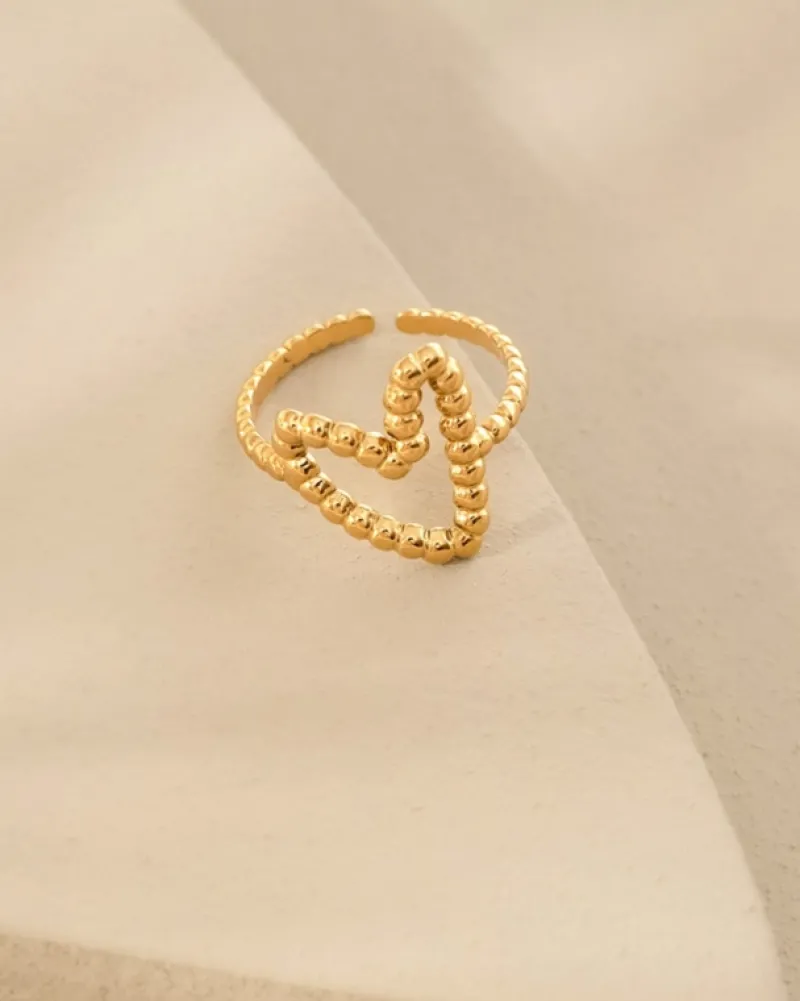 Finaste Ring met hartje bolletjes goudkleurig Fashion
