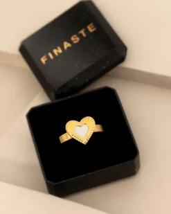 Finaste Ring met hartje wit goudkleurig Sale