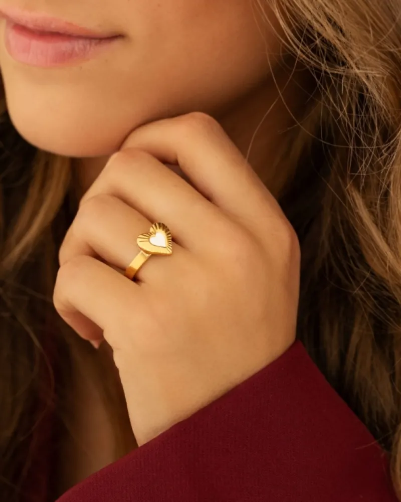 Finaste Ring met hartje wit goudkleurig Sale