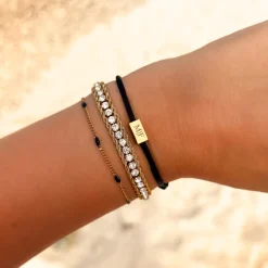 Finaste Satin initial armbandje zwart gold plated Hot