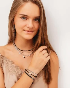 Finaste Satin initial armbandje zwart Fashion
