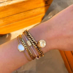 Finaste Schakelarmband graveerbare munt kleur goud Clearance