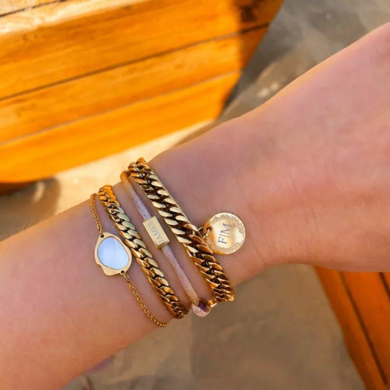 Finaste Schakelarmband graveerbare munt kleur goud Clearance