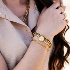 Finaste Schakelarmband graveerbare munt kleur goud Clearance
