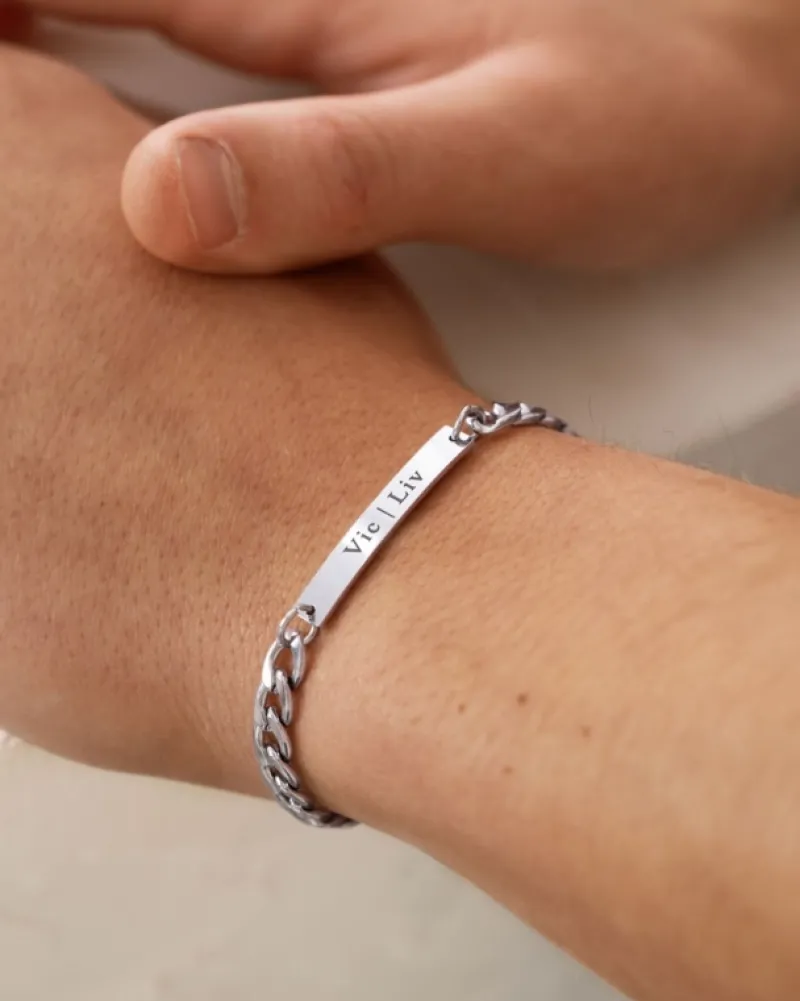 Finaste Schakelarmband mannen met naam zilverkleurig New