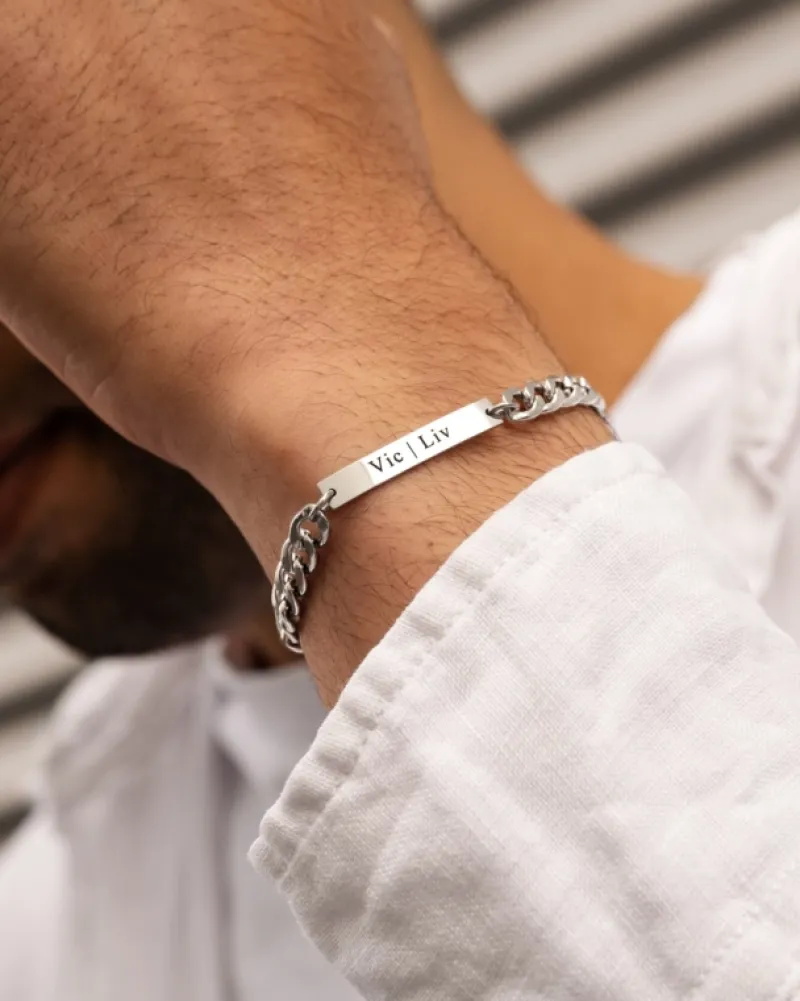 Finaste Schakelarmband mannen met naam zilverkleurig New