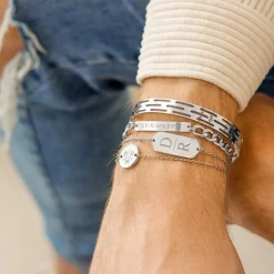 Finaste Schakelarmband mannen met naam zilverkleurig New
