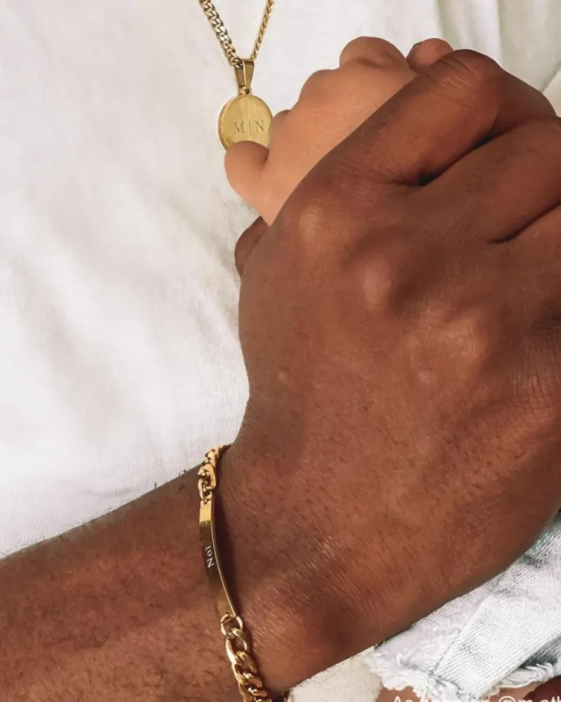 Finaste Schakelarmband mannen met naam goud kleurig New