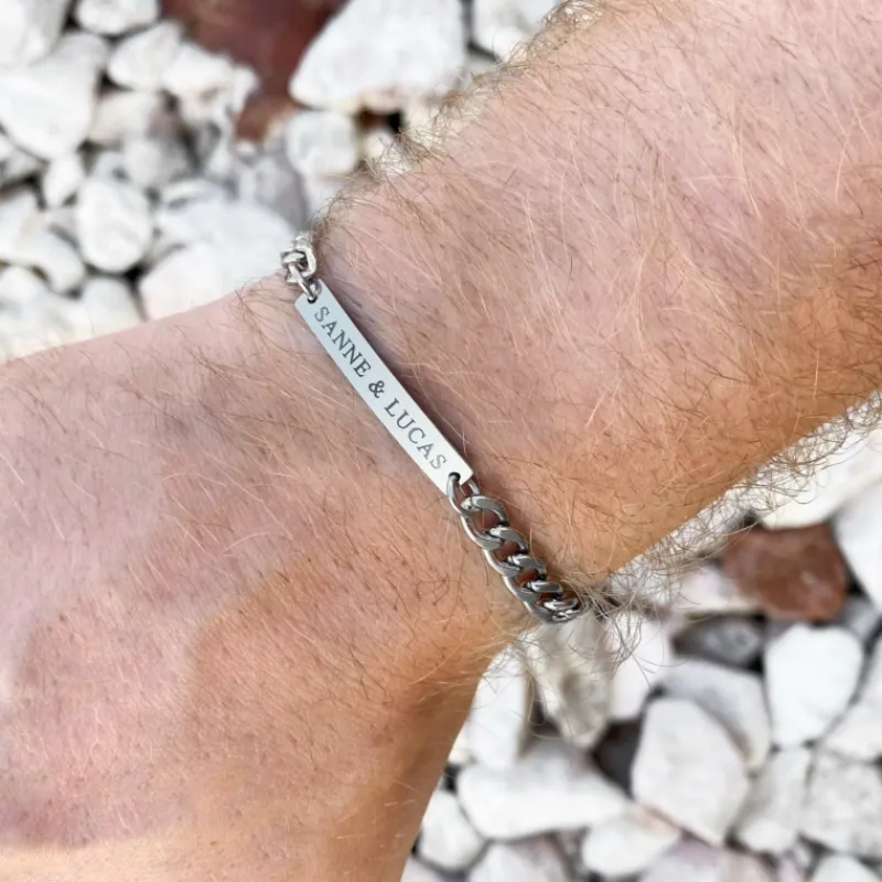 Finaste Schakelarmband mannen met naam zilverkleurig New