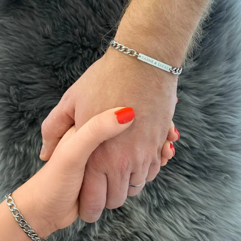 Finaste Schakelarmband mannen met naam zilverkleurig New
