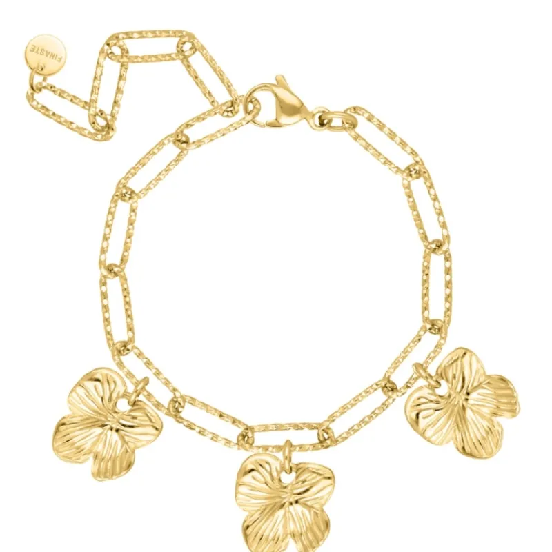 Finaste Schakelarmband met bloemetjes goudkleurig Discount
